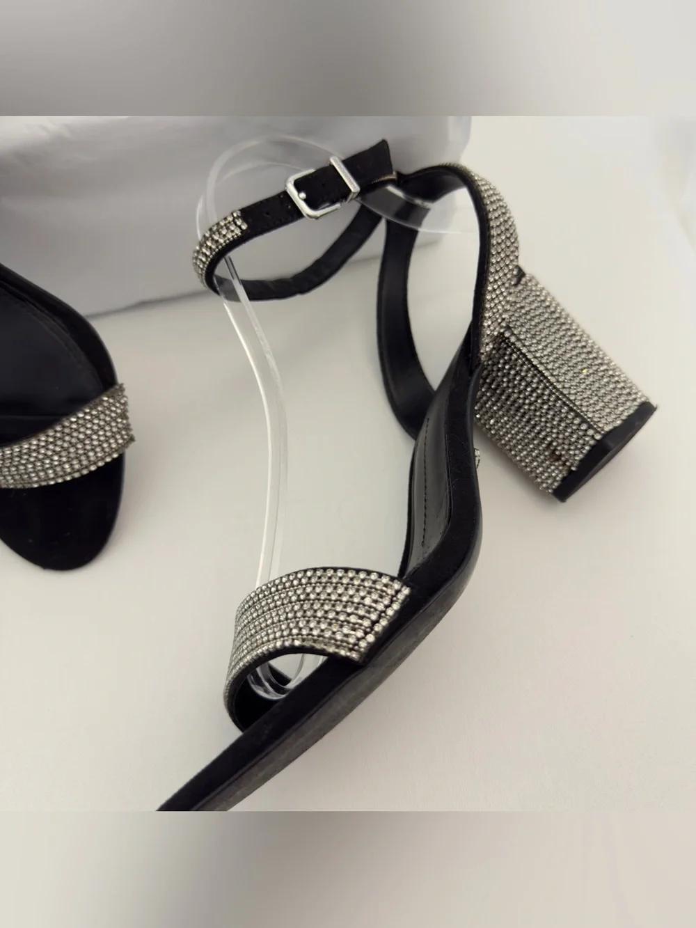 Gianni Bini “Dericka” Rhinestone Ankle Strap Block Heel Sandals Black Size 10M